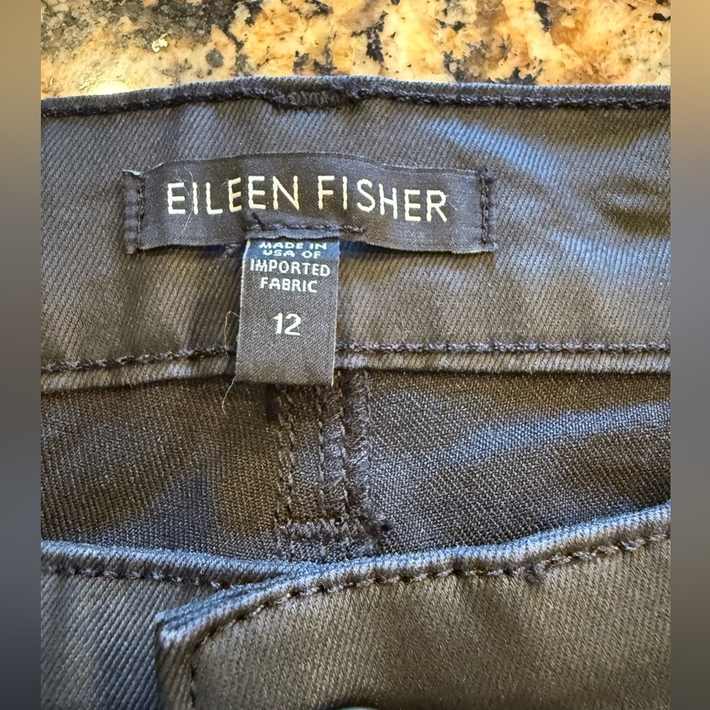 Eileen Fisher Black Skinny Slim Faux Leather Jeans Pants Cotton Blend Size 12 - Picture 3 of 8